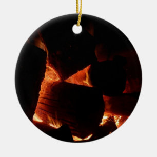 Feuerstelle Winter Brennholz Keramikornament