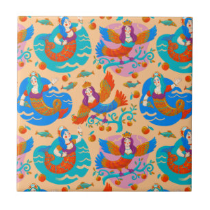 Feuervögel und Meerjungfrauen Fliese