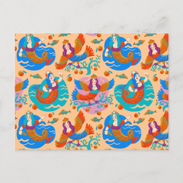 Feuervögel und Meerjungfrauen Postkarte (Vorderseite)