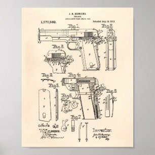 Feuerwaffe 1913 Patent Kunst Alte Peper Poster
