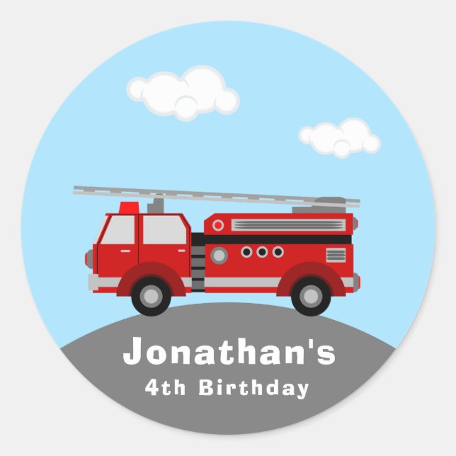 Feuerwagen Birthday Classic Round Sticker (Vorderseite)
