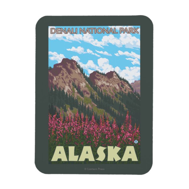 Feuerweed & Mountains - Denali Nat'l Park, Magnet (Vertikal)