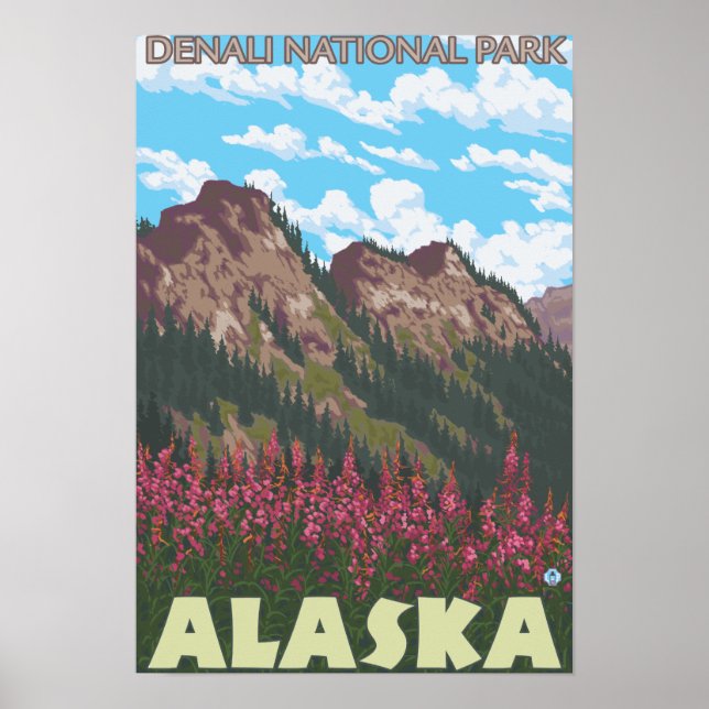 Feuerweed & Mountains - Denali Nat'l Park, Poster (Vorne)