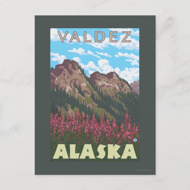 Feuerweh & Berge - Valdez, Alaska Postkarte (Vorderseite)