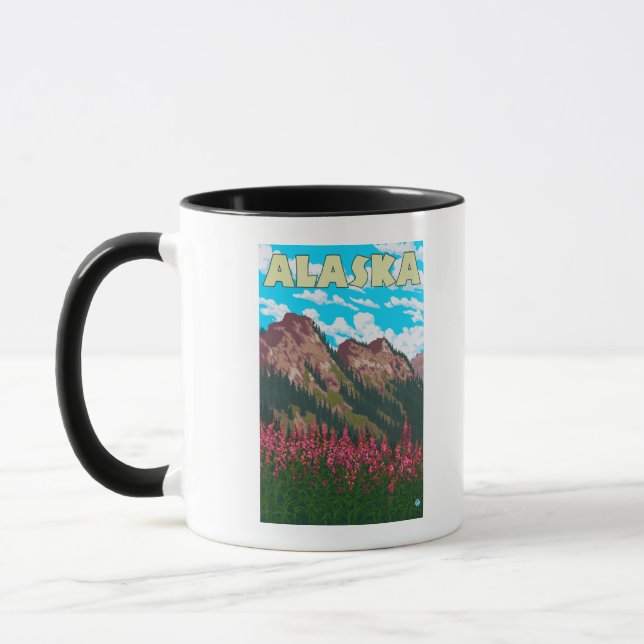 Feuerweh mit Bergen Vintage Travel Poster Tasse (Links)