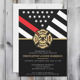 Feuerwehr-Abschluss Roter Streifen Flagge Feuerweh Einladung