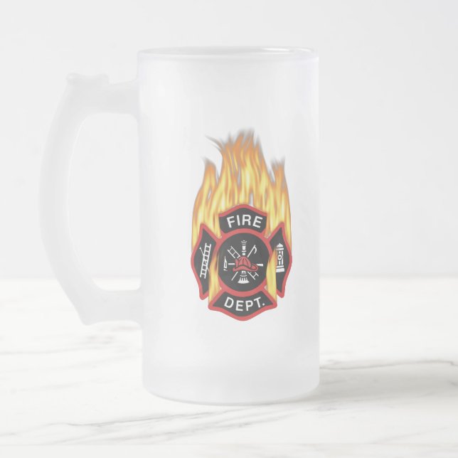 Feuerwehr-Abzeichen-Flammen Mattglas Bierglas (Links)