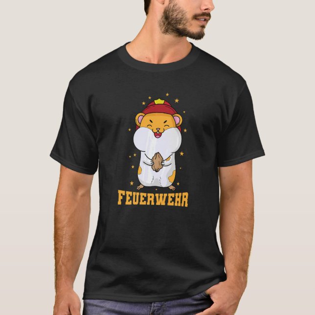 Feuerwehr Hamster mit Feuerhelm T-Shirt (Vorderseite)