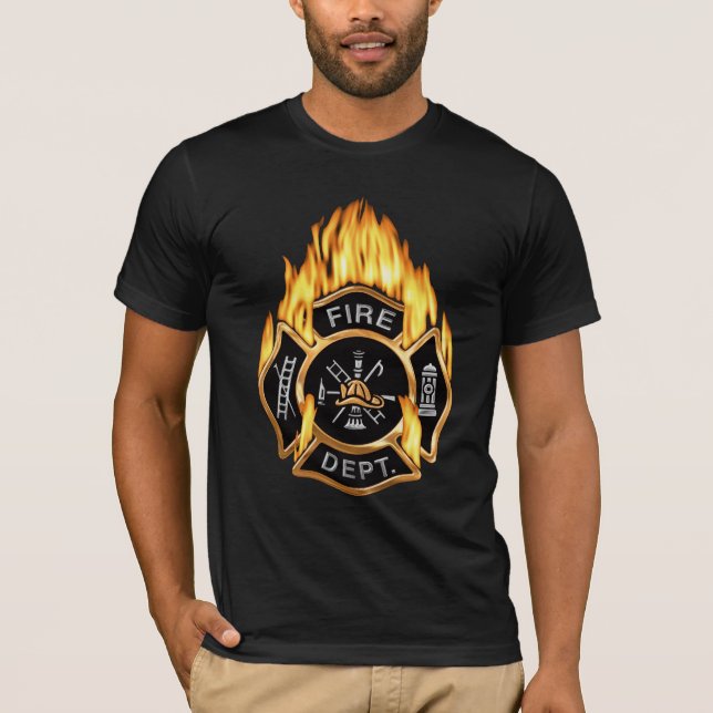 Feuerwehr-loderndes GoldAbzeichen T-Shirt (Vorderseite)