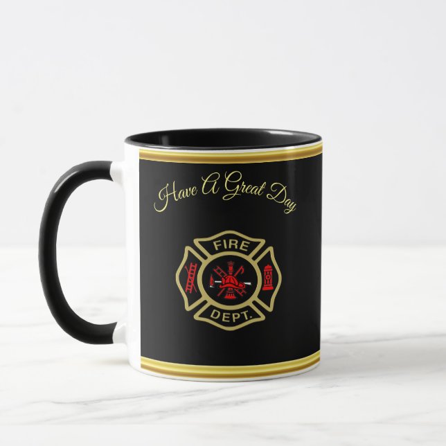 Feuerwehr-Logo Gold und hinteres Abzeichengold Tasse (Links)