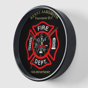 Feuerwehr-Logo Schwarz-Rotes Abzeichen Uhr