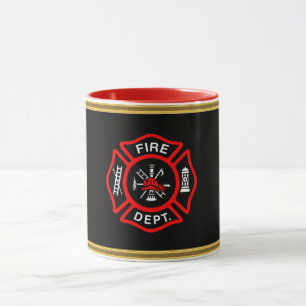 Feuerwehr-Logo schwarzes und rotes Abzeichen Tasse