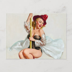 Feuerwehr Pin Up Postkarte