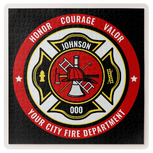 Feuerwehr-Rettung ADD NAME Feuerwehr-Abzeichen Puzzle