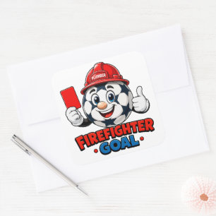 Feuerwehr-Schiedsrichter-Maskottchen beim Fußball Quadratischer Aufkleber