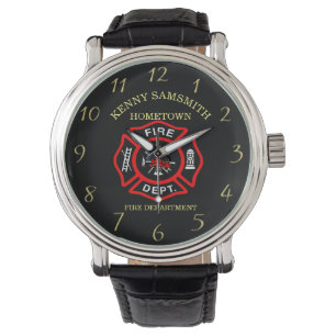 Feuerwehr Schwarz-Rotes Abzeichen mit Äxen Armbanduhr