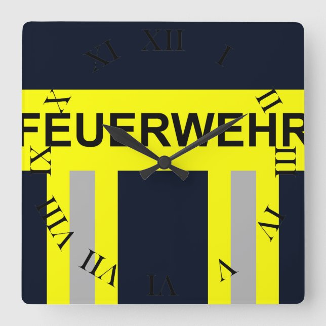 Feuerwehr Symbol Uniform Blau Quadratische Wanduhr (Vorderseite)