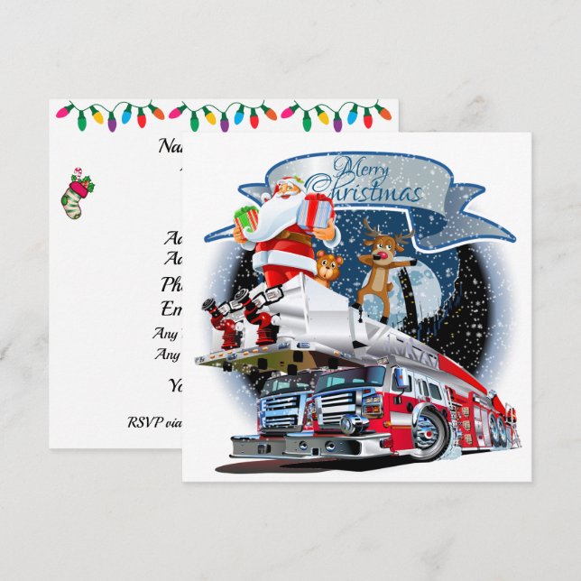 Feuerwehr Weihnachten HD Print Einladung (Vorne/Hinten)