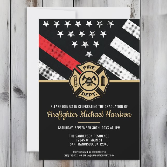 Feuerwehrakademie Abschluss Feuerwehrmann Einladung (Perfect invitation to invite guests to celebrate the new fire academy graduate in fire fighting!)