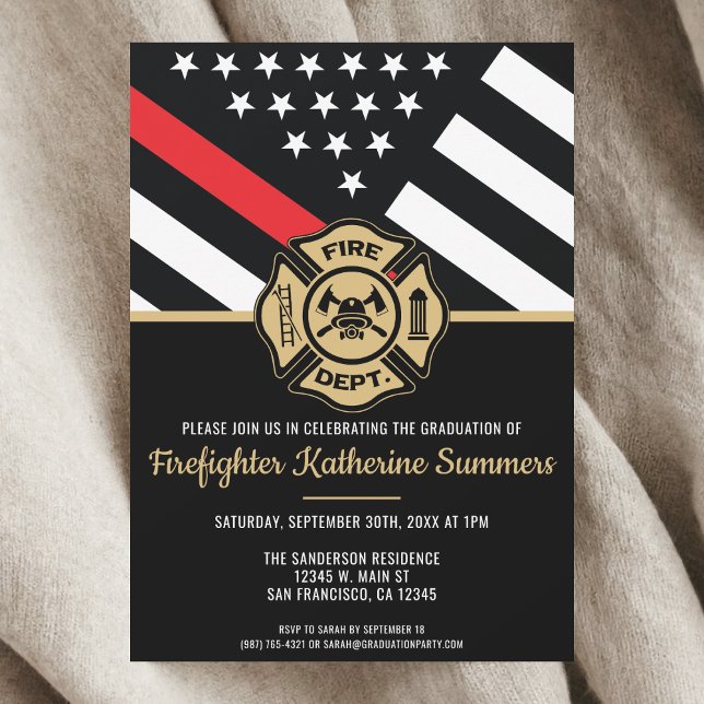 Feuerwehrakademie Feuerwehrfrau Abschluss Einladung (Firefighter Fire Academy Firewoman Graduation Invitation)