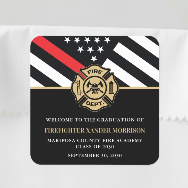 Feuerwehrakademie willkommen quadratischer aufkleber (Firefighter Fire Academy Graduation Party Welcome Square Sticker)
