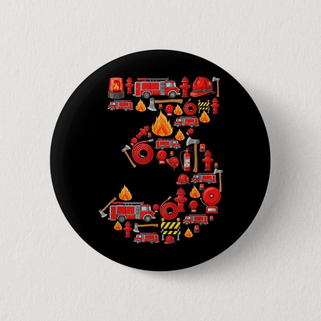 Feuerwehrauto 3. Geburtstag Junge Feuerwehrmann 3  Button (Vorderseite)