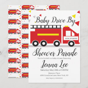 Feuerwehrauto-Baby-Shower-Parade Einladung