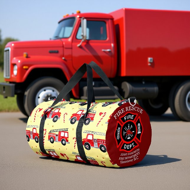 Feuerwehrauto-Candy-Cane personalisiert Duffle Bag (Von Creator hochgeladen)