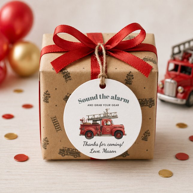 Feuerwehrauto Geburtstagsalarm Geschenkanhänger (Fire Truck Birthday Sound the Alarm Favor Tags
)