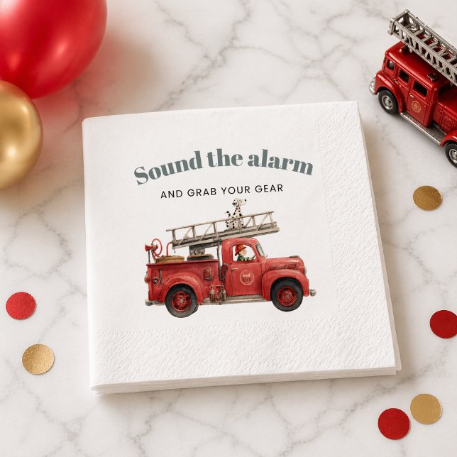 Feuerwehrauto Geburtstagsalarm Serviette (Fire Truck Birthday Sound the Alarm Napkins)