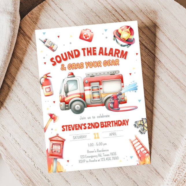 Feuerwehrauto-Geburtstagsfeier  Einladung (Fire Truck Birthday Party Invitation)