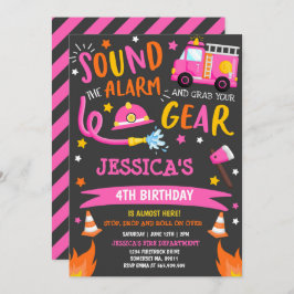 Feuerwehrauto Geburtstagspartei Rosa Feuerwehrmann Einladung