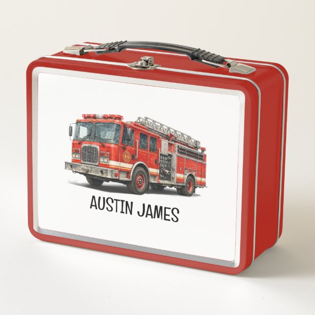 Feuerwehrauto Kinder Lunchbox | Personalisiert für (Vorderseite)