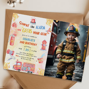 Feuerwehrauto Motor 2. Geburtstag Party Foto Einladung