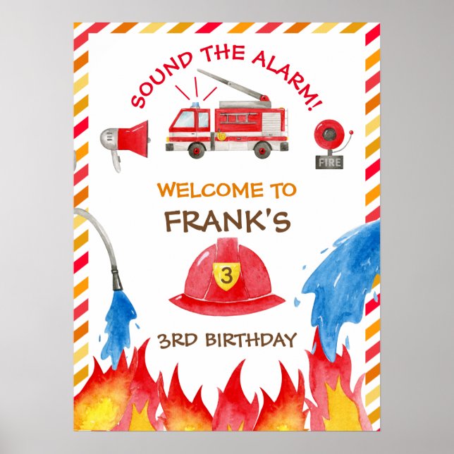 Feuerwehrauto Motor Geburtstagsparty Begrüßungszei Poster (Vorne)