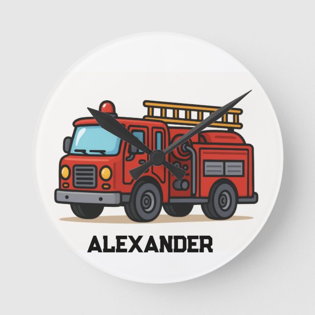 Feuerwehrauto personalisierter Namenswanduhr Runde Wanduhr (Vorderseite)