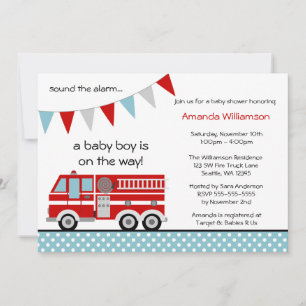 Feuerwehrauto-Polka-Punkt-Banner-Junge-Baby-Party Einladung