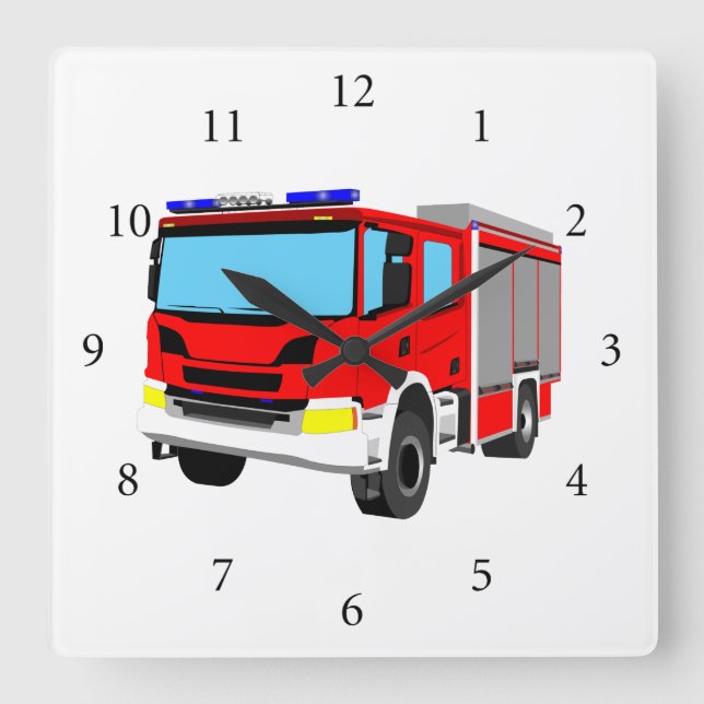 Feuerwehrauto Quadratische Wanduhr (Vorderseite)