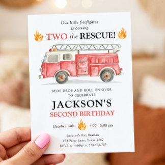 Feuerwehrauto Two the Rescue Zweiter Geburtstag Einladung