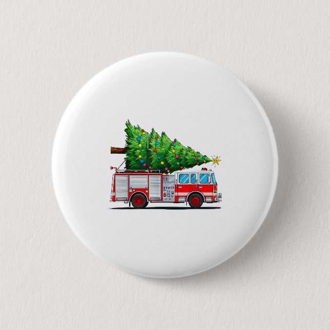 Feuerwehrauto Weihnachtsbaum Xmas Lichter Feuerweh Button (Vorderseite)