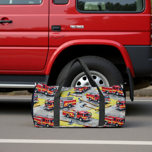 Feuerwehrautos Äxte Muster Hintergrund Duffle Bag