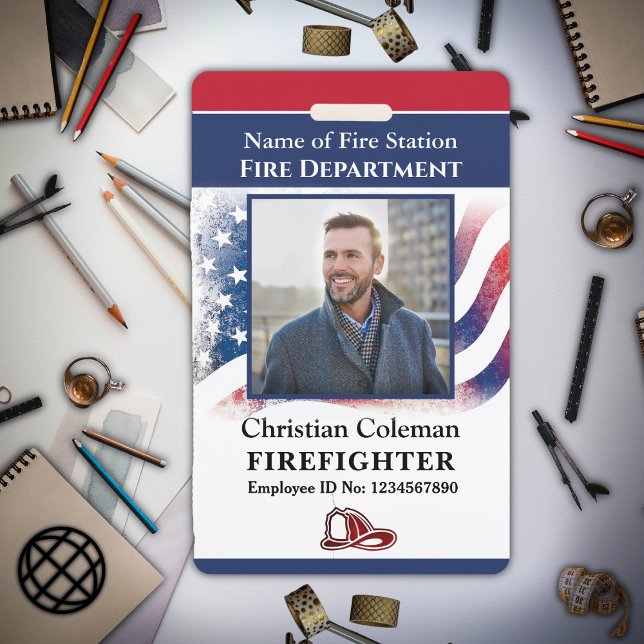 Feuerwehrdienstmitarbeiter Foto-ID-Karte Ausweis (Fire Department Employee Firefighter Photo ID Card Badge)