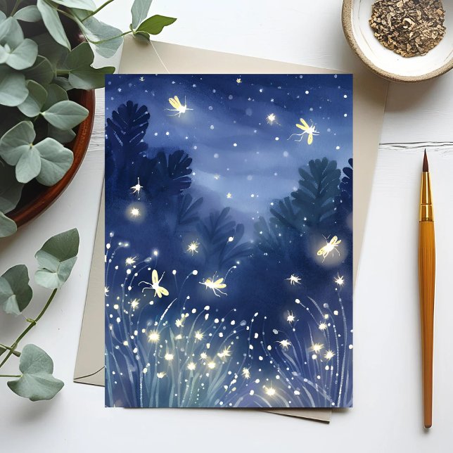Feuerwehren in der Nacht | Firefly Blue Watercolor Postkarte (Von Creator hochgeladen)