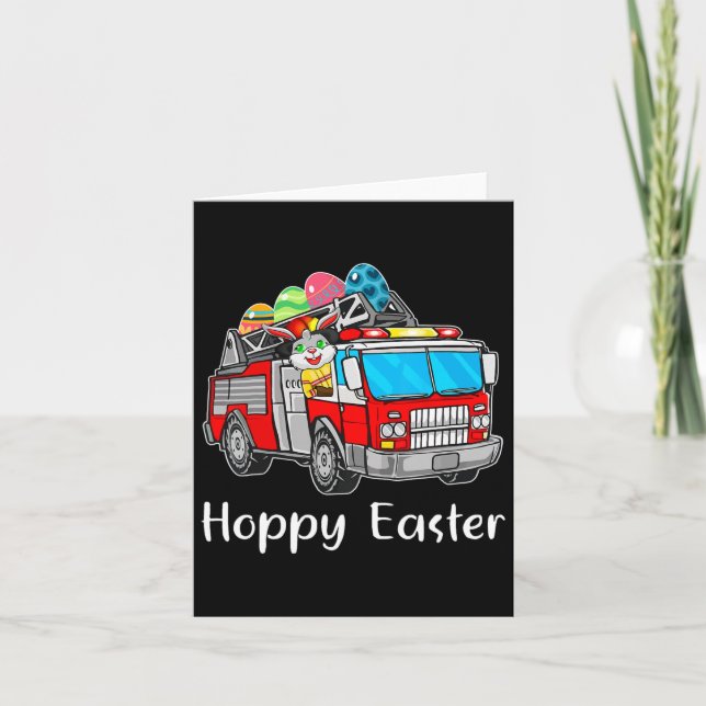 Feuerwehrfahrer LKW Osterfeiertag Bunny Eggs Happy Karte (Vorderseite)