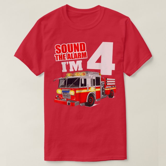 Feuerwehrfahrzeug 4 Jahre alter Feuerwehrmann 4. G T-Shirt (Design vorne)