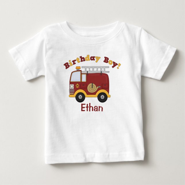 Feuerwehrfahrzeug Geburtstag Kinder Personalisiert Baby T-shirt (Vorderseite)
