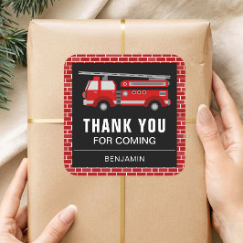 Feuerwehrfahrzeuge Geburtstagspartei Gefälligkeits Quadratischer Aufkleber