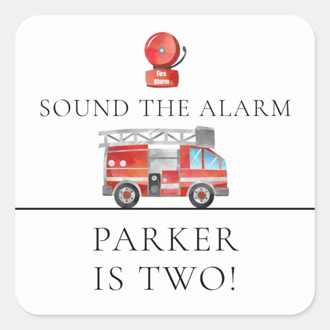 Feuerwehrfahrzeuge Geburtstagsparty-Aufkleber Quadratischer Aufkleber (Vorderseite)