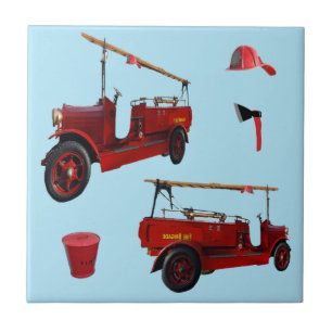 Feuerwehrfahrzeuge im alten Stil und Axt, Fliese