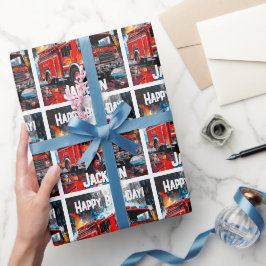 Feuerwehrfahrzeuge in der Stadt Geschenkpapier